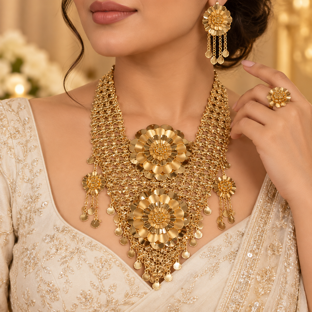 Luxury Floral Gold-Tone Jewelry Set