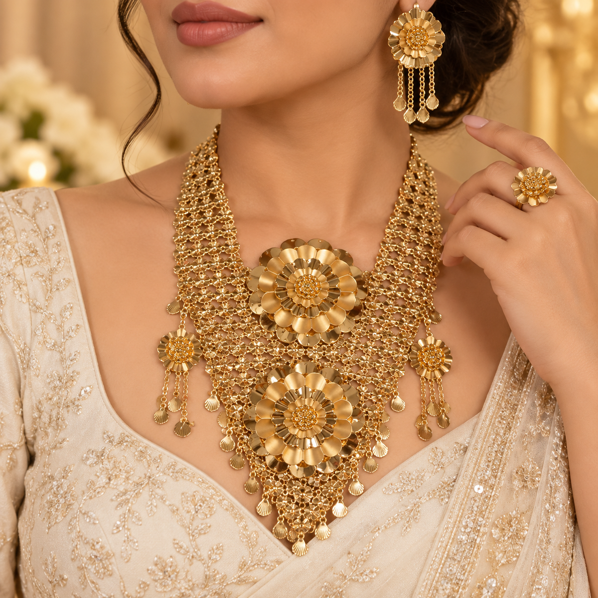 Luxury Floral Gold-Tone Jewelry Set
