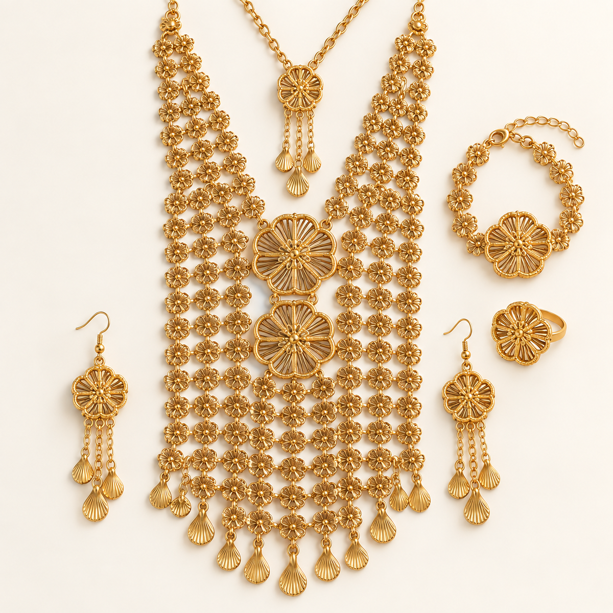 Luxury Floral Fashion gold-Tone Jewelry Set