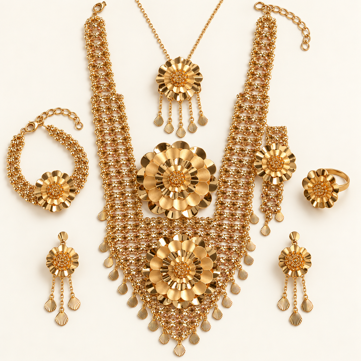 Luxury Floral Gold-Tone Jewelry Set