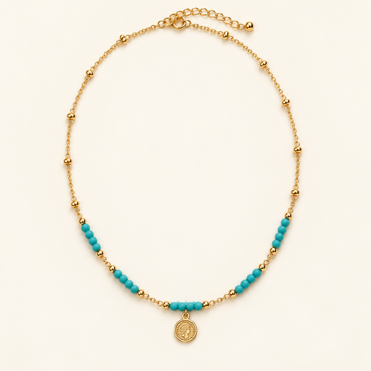 Turquoise Beaded coin necklace