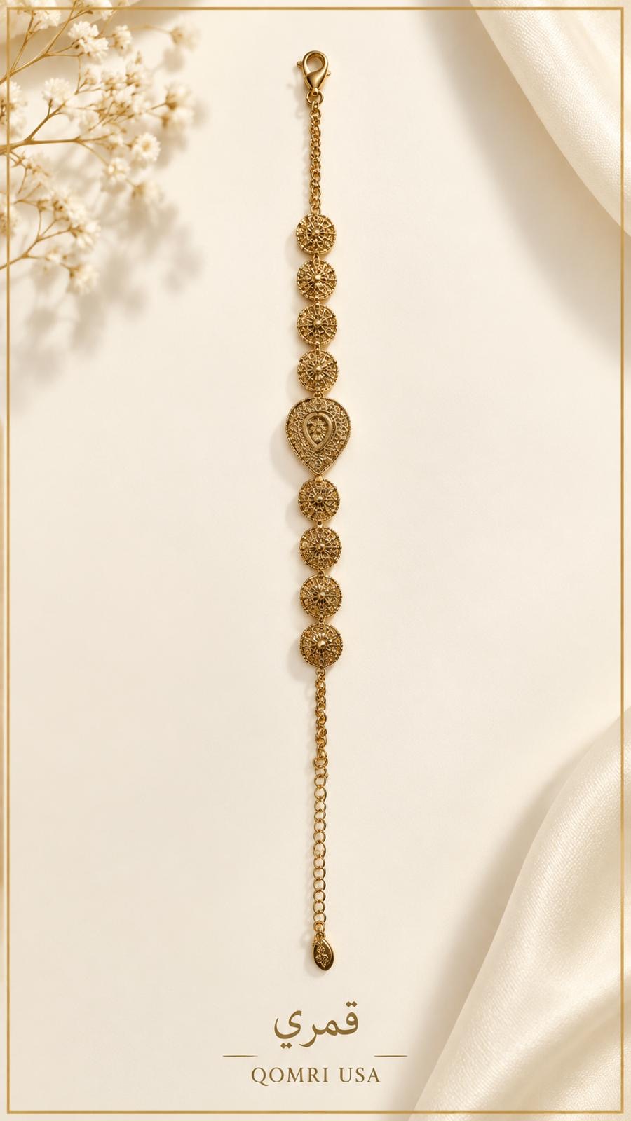 Golden Heart Medallion Bracelet