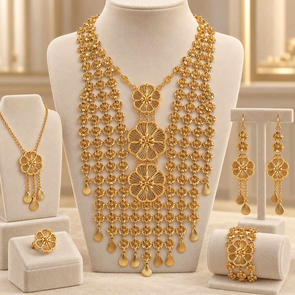 Luxury Floral Fashion gold-Tone Jewelry Set