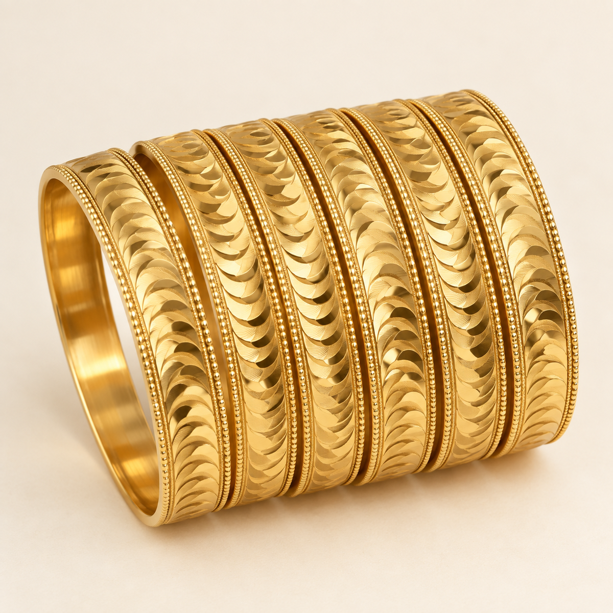 Gold tone textured bangle bracelet set