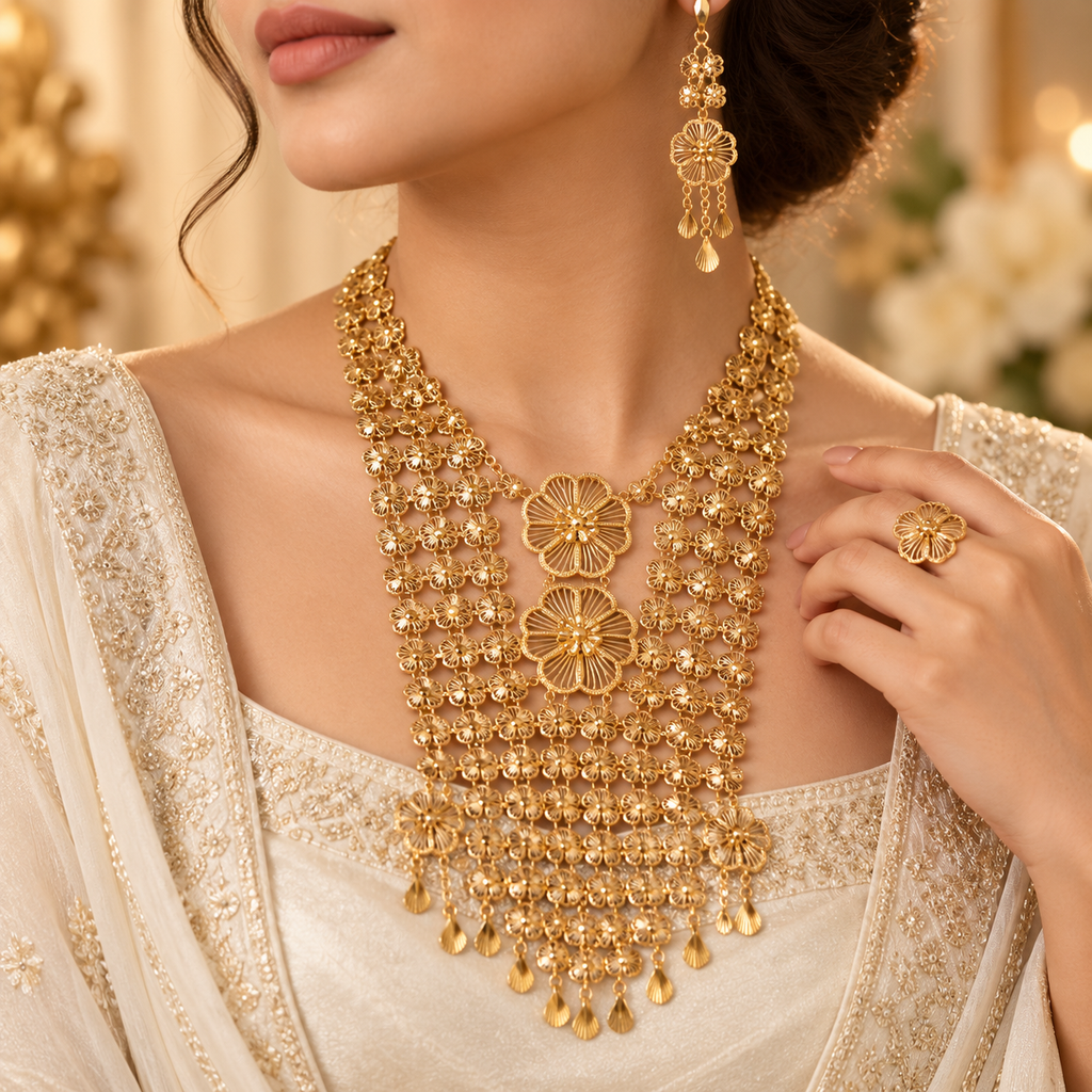 Luxury Floral Fashion gold-Tone Jewelry Set