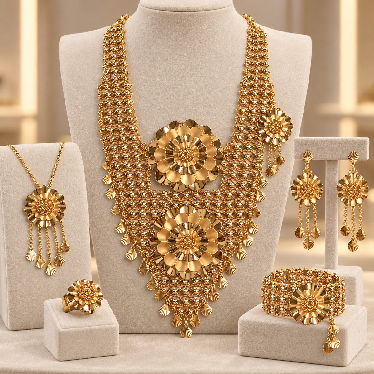 Luxury Floral Gold-Tone Jewelry Set