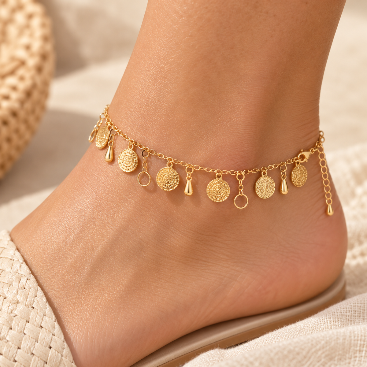 Gold - Tone Charm Anklet
